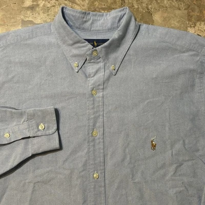 Camisa Polo Ralph Lauren Para Hombres LT Grande Alta Azul Sólida Oxford Manga Larga OCBD Foto 1 de 4