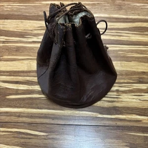 Vintage Leather Drawstring Bag / 6.5” Diameter Flat Bottom - Picture 1 of 12