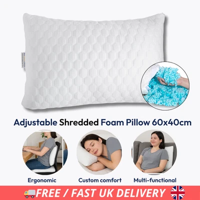 2x Shredded Memory Foam Adjustable Pillow Orthopedic Cooling Neck Pain & Support - Image 1 of 4