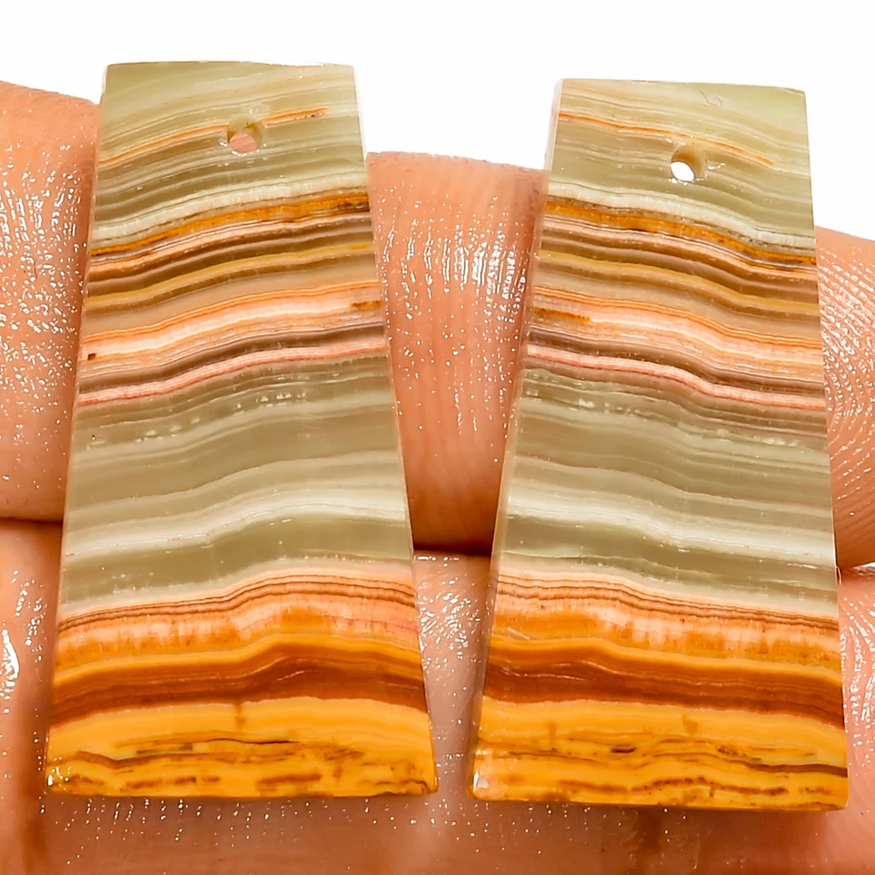 Banded Calcite Fancy Cabochon Drilled Stone Pair 28.5 Ct 26X14X3 mm DE-127 - Image 1 of 1