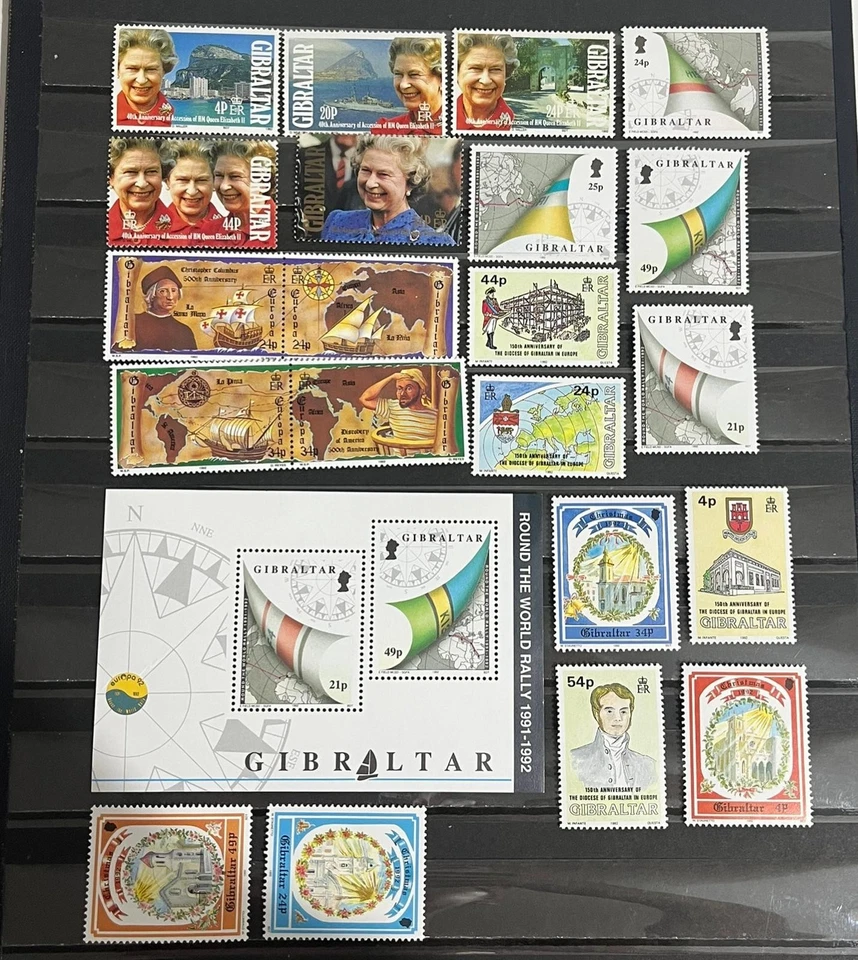 GIBRALTAR 1992 COMPLETE YEAR SET - STAMPS MINT MNH - 21 STAMPS & 1 BLOCK - Image 1 of 1