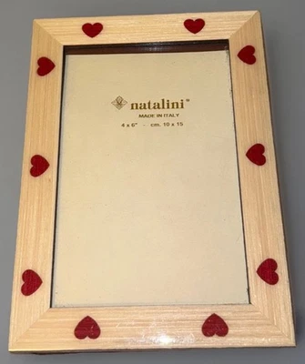 Natalini Handmade Italian Wooden Frame 4x6", Ivory/Red, Heart Pattern, NEW - Image 1 of 4