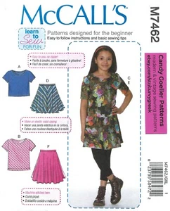 McCall's M7462 LEARN TO SEW Series Knit Tops & Flared Skirt Girls' 7-14 UNCUT - Picture 1 of 4