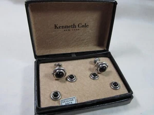 New in Box Stylish Black Kenneth Cole Genuine Onyx Cufflinks, 6 pcs. - Picture 1 of 7