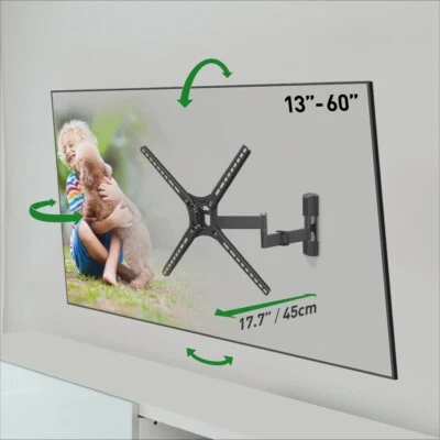 Suporte de parede Barkan 13-60 polegadas movimento total, suporta 55 lb, garantia vitalícia - Imagem 1 de 4