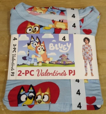 NEW Bluey Character Kids 2-Piece Valentines Day Long Sleeve Size 4 Pajama's ZZ3 - Image 1 of 4