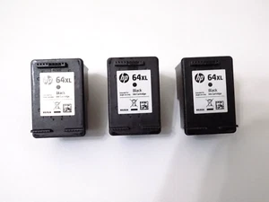 Set of 3 Used OEM Genuine Original HP 64XL Black Ink Cartridges EMPTY for Refill - Photo 1/8