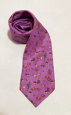 Holland And Sherry London 男式 100% 真丝领带紫色海图案 — 第 1/4 张图片