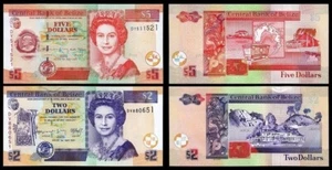 Belize 2 Pcs Set 2 5 Dollars 2020 2022, UNC, P-66 P-67 QEII - Picture 1 of 5
