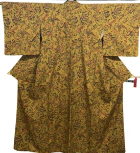 Japanese Vintage Kimono Pure Silk Brown Expensive Dyed fabric Height 61.81in - Picture 1 of 24