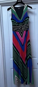 PHASE EIGHT v neck striped long midi dress 10 S stretch black green pink blue - Picture 1 of 9