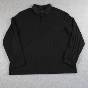 Van Heusen Men's Polo Shirt Large Charcoal Gray Long Sleeve Windowpane Design - Picture 1 of 7