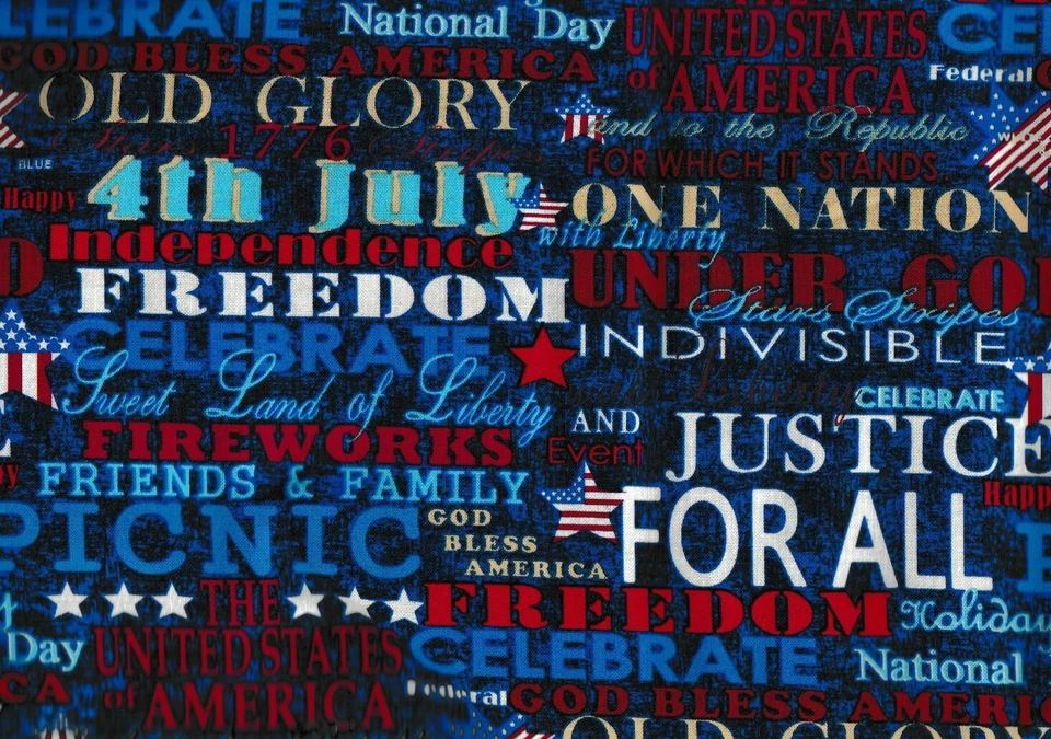 Land that I Love blue Henry Glass patriotic words 29 inch piece fabric - Image 1 of 1