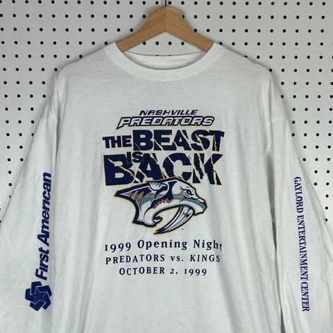 Nashville Predators NHL Long Sleeve T Shirt Vintage Opening Night 1999 Size XL Cover