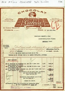 Paris XV ème 2 Avenue Délecourt - Belle Entête d'une Chocolaterie du 29/06/1938 - Picture 1 of 1