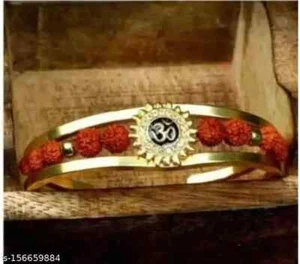 Diwali Gift Rudraksh Rudraksha Om Stone Metal Men Bracelet Kada Wrist Band Shiv - Picture 1 of 7