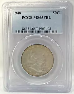 1948 Franklin Half Dollar 50C PCGS MS 65 FBL Mint UNC Full Bell Lines Toned - Picture 1 of 4