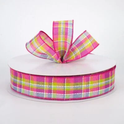 5 yardas. Cinta con cable a cuadros fucsia de todos los días para canasta de Pascua corona botín linterna Foto 1 de 3