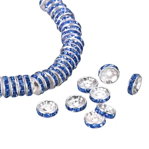 200Pcs 10mm Rondelle Spacer Beads, Silver Plated for DIY Bracelet, Blue - Picture 1 of 7