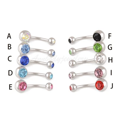 Двойной драгоценный камень 14G 7/16» пупок кольцо из нержавеющей стали пупок кнопка ювелирных изделий пирсинг - Изображение 1 из 3