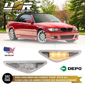 DEPO Amber LED Clear Side Marker Lights For 2004-06 BMW E46 2D Coupe & Cabrio