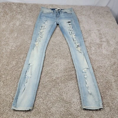 Pantalones de mezclilla Mudd para mujer tiro bajo Y2k ajustados desgastados rasgados lavado claro talla 1 Foto 1 de 4