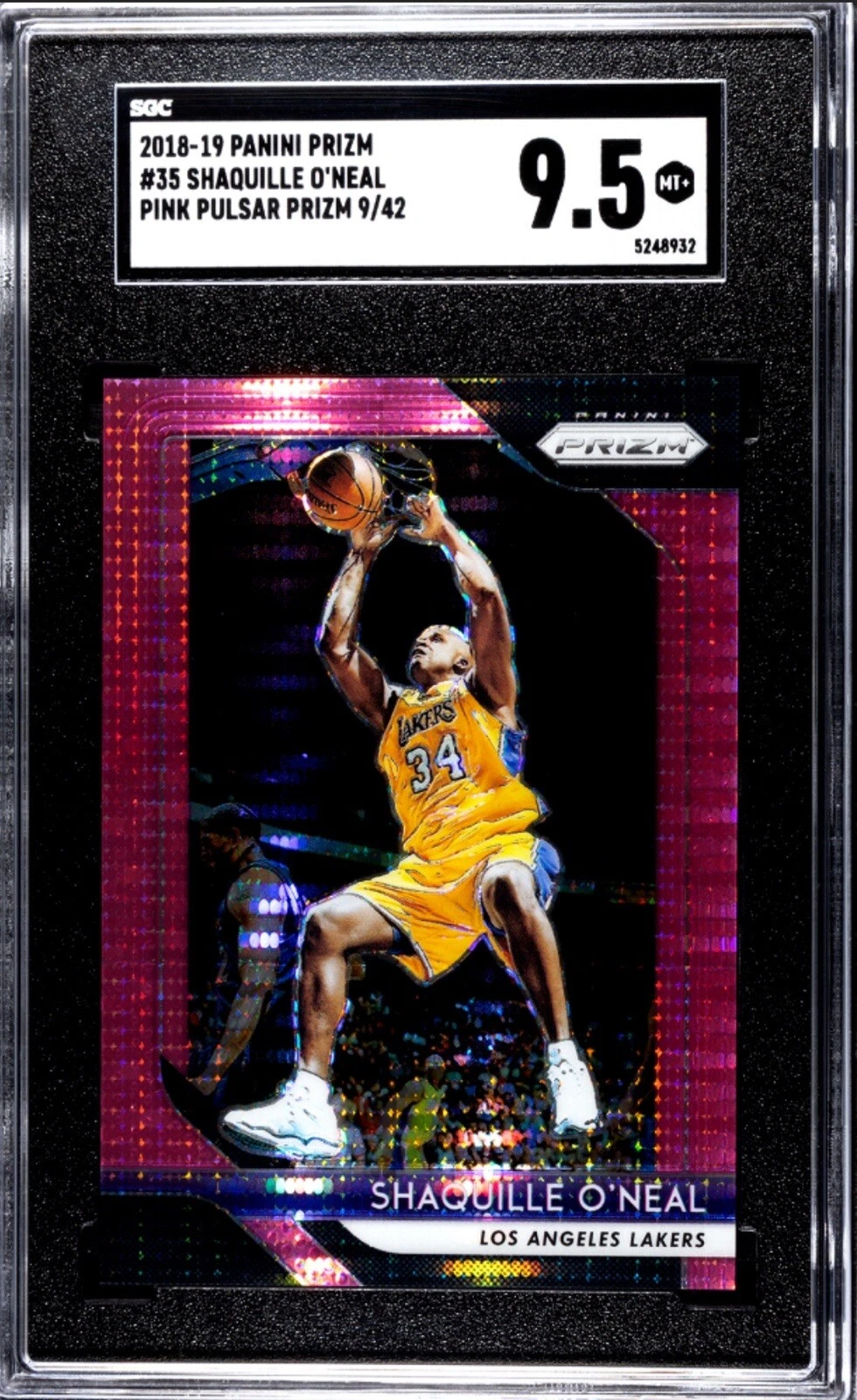 2018-19 Panini Prizm Shaquille O’Neal Pink Pulsar Prizm 09/42 Mint Lakers