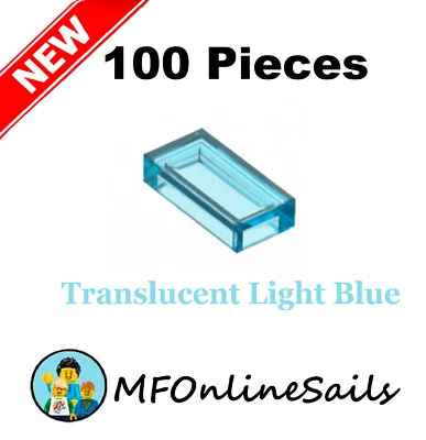 **NEW** 100x Genuine LEGO 1x2 Tiles - Light Translucent Blue - 3069b  Bulk Trans - Image 1 of 4