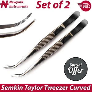 Semkin Taylor Tweezers Curved Surgical Cotton & Dressing Tissue Pliers Set Of 2 - Picture 1 of 7