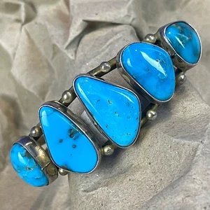 Vintage Handmade Navajo Sterling Silver Turquoise Chunky Cuff Bracelet - Picture 1 of 6