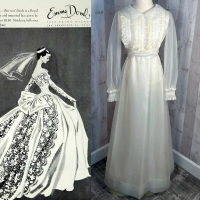 Vintage 1960-70s Emma Domb Wedding Gown Dress Ruffled Bodice Ivory 36b Small - Image 1 of 4