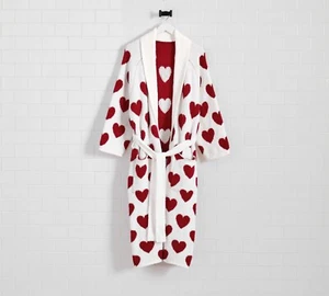 Pottery Barn Valentine Heart Jacquard Robe, Large, Ivory/Red Sweetheart - Picture 1 of 3