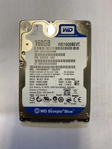 WD 160GB WD1600BEVT 5400RPM 8MB SATA 2.5" Laptop HDD Hard Disk Drive BLUE - Picture 1 of 1