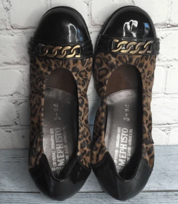 Mephisto плоскостях женщин 7,5 скольжения на туфли балетки леопард печать цепочка декор - Изображение 1 из 4