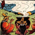 Postcard Halloween Three Witches At Cauldron Owl 1908 pc1808
