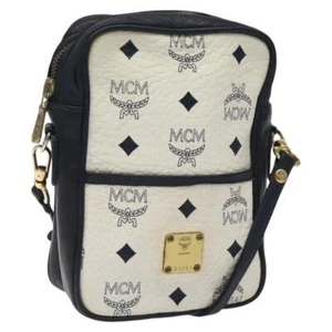 MCM Logogram Vicetos Schultertasche PVC Leder weiß gold Auth 121737 - Bild 1 von 21