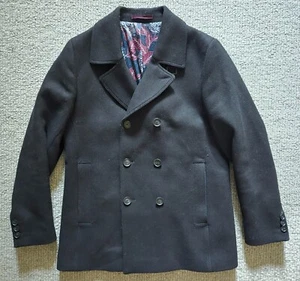 $398 Ted Baker men's wool Summit navy blue pea coat L - Picture 1 of 7