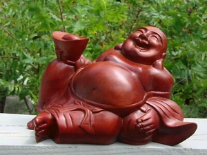 Liegende geschnitzte Holz Happy Buddha Skulptur - Bild 1 von 3