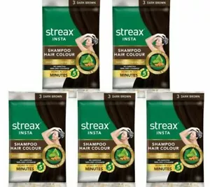 Streax Shampoo Hair Color, Dark Brown | almond oil and noni extracts, Pack of 5 - Picture 1 of 2