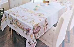Cynthia Rowley Easter Spring Tablecloth Egg Bunnies Gardens Daffodils 60x84 - Picture 1 of 16