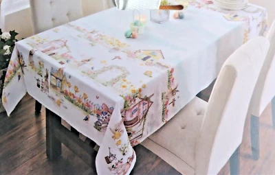 Cynthia Rowley Easter Spring Tablecloth Egg Bunnies Gardens Daffodils 60x84 - Image 1 of 4