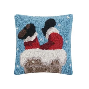 Santa Down Chimney Christmas Hook Wool Throw Pillow 10" Square - Picture 1 of 1