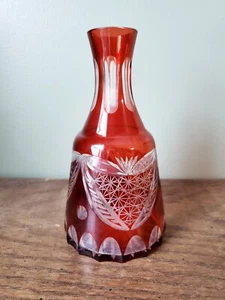 Vintage Bohemian Ruby Red Cut to Clear Glass Tumble Up Decanter 7" - Picture 1 of 10