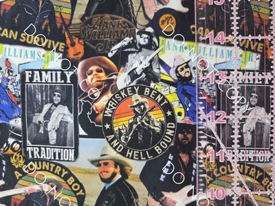 Tela tejida 100 % algodón personalizada Hank Williams Jr artista por 1/4 yarda 9x56 Foto 1 de 2
