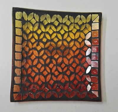 Yankee Candle Jar Candle Tray Stained Glass Mosaic Leaves Geometric 6" Square - Image 1 of 4