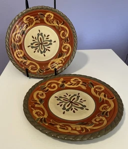 2 Artimino Tuscan Countryside Sienna Terracotta Sage Stoneware Salad Plates 9.5" - Picture 1 of 12