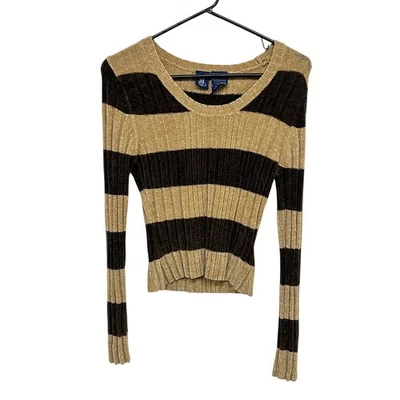 SO Brown Tan Ribbed Stripe Sweater M Y2K Cozy Layering Mallcore Indie Retro - Image 1 of 4