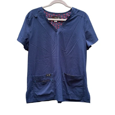 Koi Basics Scrub Top Women's Large Navy Blue V-Neck Pockets Medical Nursing - Image 1 of 4