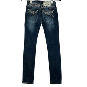 Pantalones de mezclilla ajustados Miss Me para niñas elásticos bordados con bolsillo, talla 10 - Imagen 1 de 11