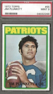 1972 Topps #65 Jim Plunkett New England Patriots CARTÃO DE NOVATO - PSA 9 - Imagem 1 de 2